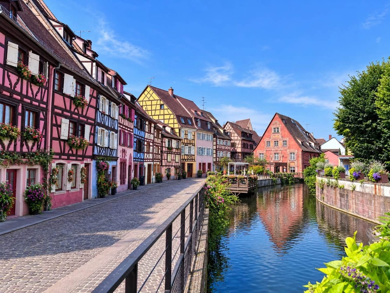 Colorful buildings beside the canal in Colmar